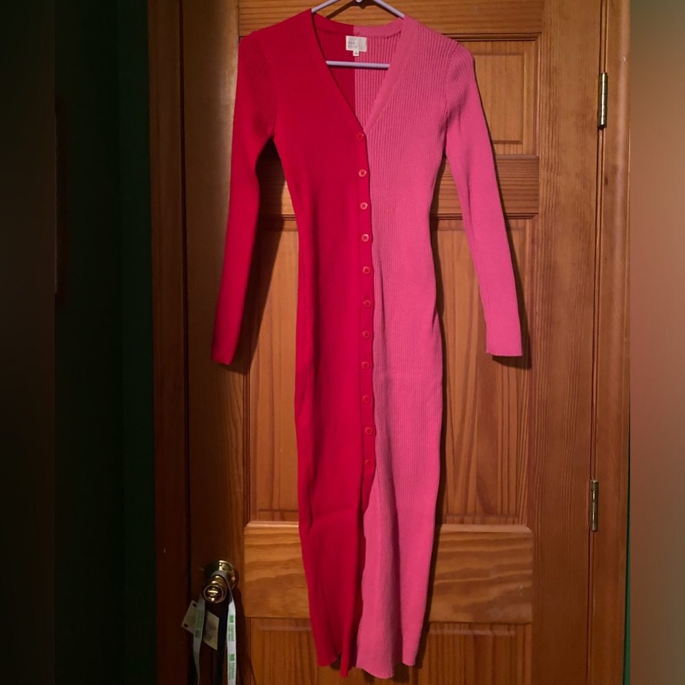 Colorblock Red and Pink Sweater Dress